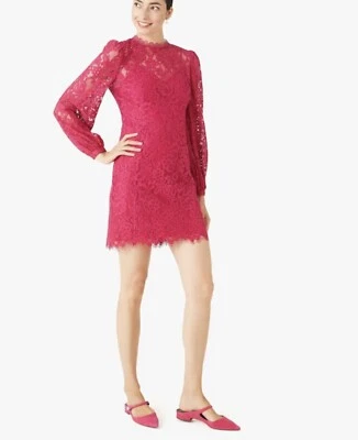 Vestido Kate Spade Adornado Floral Encaje Vieira Cuello Magenta Talla 6 Foto 1 de 4