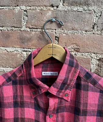 Camisa Michael Bastian Hombre, Talla 15/38, Rojo Cuadros 100% Lino Italia Foto 1 de 4