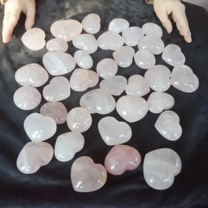 10LB 37Pcs Natural Pink Rose Quartz Crystal Heart Carved Palm Stone Healing - Picture 1 of 12