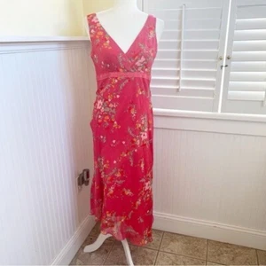 DBY Vintage 90s Y2K Coral Pink Floral Sleeveless Asymmetrical Midi Dress Sz 7/8 - Picture 1 of 5