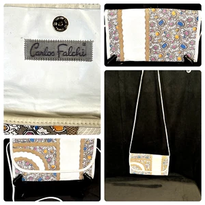 Vintage Carlos Falchi White Tan Snakeskin Leather Crossbody Pouch 9 X 5 - Picture 1 of 7