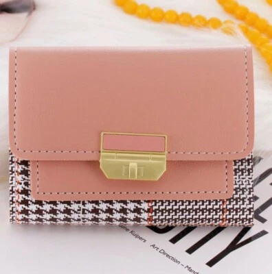 Cartera clásica de cuero con patrón de retazos bloque de color para mujer Foto 1 de 4