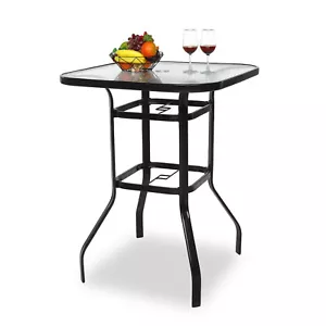 Outdoor Patio Bistro Table Bar Height Counter Square Table W/Tempered Glass - Picture 1 of 17