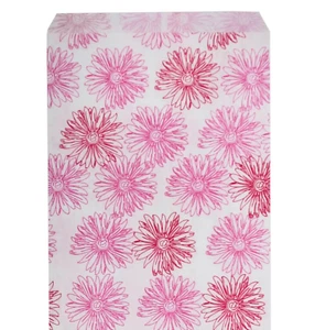 ( 50 ) Pink Flower Flat Paper Gift Bags, 4" X 6" - Crafts, Party Favors, Jewelry - Picture 1 of 3