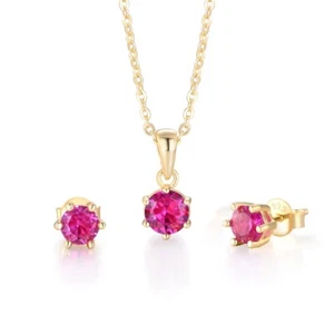 Ladies 9 Carat Gold on 925 Silver 1.5 Ct Ruby Pendant Necklace & Earrings Set - Picture 1 of 5