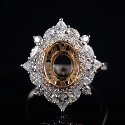 Luxury Oval Custom 8×10mm Semi Mount Women Ring Natural Diamond 18K 2-Tone Gold - Image 1 of 4