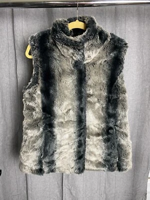 Kristen Blake Faux Fur Vest Sleeveless Gray Black Brown Collared Womens Size M - Image 1 of 4