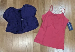 NWT Sz L 10 12 Pink Cami Top Gap Kids Jewel-tone Purple Crop Cardigan Sweater - Picture 1 of 2