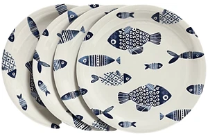 Sigrid Olsen Melamin Blau Fisch Speiseteller VIER Speiseteller Set - Bild 1 von 6