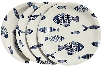 Juego de CUATRO platos de cena Sigrid Olsen melamina pescado azul Foto 1 de 4