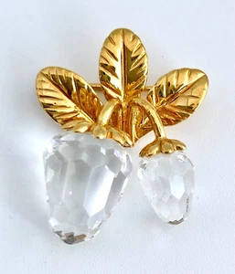 Swarovski Clear Crystal Gold Tone Metal Strawberry Motif Pin Swan Mark - Picture 1 of 3