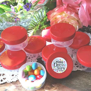 DecoJars 20 JARS Wide Mouth 1 oz Container Plastic Feeder Screw Red Cap 5303  - Picture 1 of 5