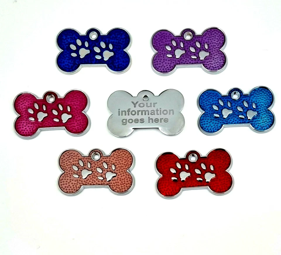 Personalised Engraved Glitter Dog Bone Tag Dog Reflective Pet ID Tags dog tag - Image 1 of 1