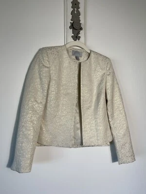 H & M женщин нарядный с подкладкой куртка короткий основной стиль размер 2 белый парчи Рождество - Изображение 1 из 4