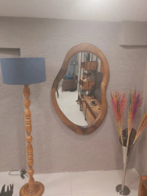 Antik Natürlich Solid aus Holz Badezimmer Spiegel Eitelkeit Wellig Form Geschenk - Bild 1 von 4