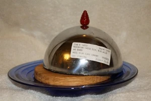 Moderntone blue Cheese Dish, Board and Metal Lid with Top Bakelite Handle - Picture 1 of 8