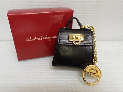 Ferragamo Gancini Charm Key Ring Holder leather black Gold fashion goods chain - Image 1 of 4