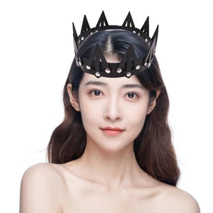 Gothic Crown Tiara Retro Style Headpiece Black Decorative for Wedding Cosplay - Picture 1 of 5