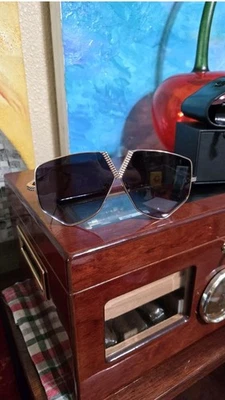 Valentino V- HEXAGON Shiny Gold  /Blue Grey Shaded Sunglasses. Japan  - Image 1 of 4