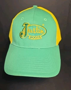 Justin Boots Men's Strapback Hat Green & Yellow Size OSFA Embroidered Logo Farm - Picture 1 of 9