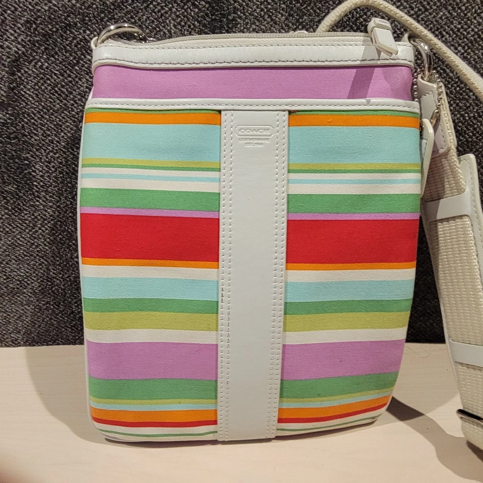 Coach Y2K Small Crossbody Bag Multicolor Stripe Purse w/ Cream Leather Trim - Image 1 of 4