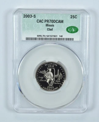 2003-S Washington State Quarter Illinois CLAD PR70 DCAM CAC CACg *2517 - Image 1 of 4