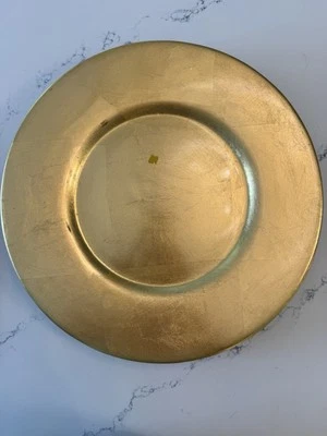 4 Pier 1 Imports Gold Leaf Heavy Charger Plates Lot 13" Holiday Set Vtg Heavy  - Image 1 of 4