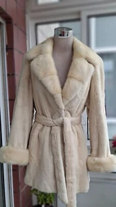 Genuine fur coat sheared BEAVER , БОБРИК with mink color ivory./288 / - Bild 1 von 13