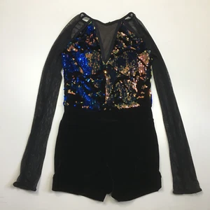 WEISSMAN Womens sz Small/XS Black MultiColor Sequin Dance One Piece Romper - Picture 1 of 12