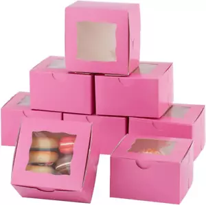 100Pcs Paper Cookie Boxes with Window Small Bakery Boxes 4X4X2.5 Inches Mini Cak - Picture 1 of 6