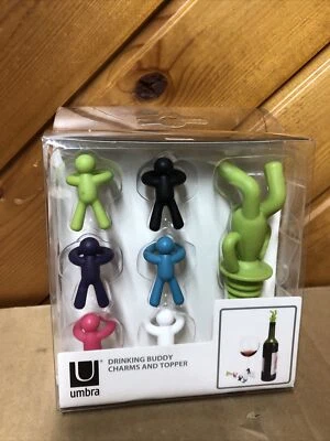 Umbra Drinking Buddy Tapón de Botella de Vino y Dijes de Copa de Vino, Juego de 7 Piezas Nuevo Foto 1 de 2
