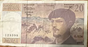Billete francés de 20 francos y monedas de 20 céntimos y 1/2 franco (J360) - Imagen 1 de 8