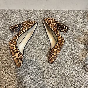 ESCARPINS ANN TAYLOR talon bloc léopard cheveux de veau chaussure femme bout rond taille 6 M