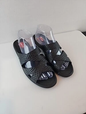 Сандалии Okabashi большие с крестовым ремешком скользящие плоские черные резиновые с открытым носком - Изображение 1 из 4