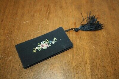 Vintage Handbag Vanity Mirror Comb Set Embroided /Petit Point Floral Black Case • 13.85€