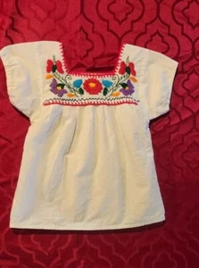 Girls Sz 8 Med White Tehuacan Top Blouse Flowers Embroidered Mexican  - Picture 1 of 2
