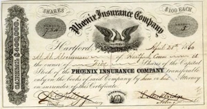 1860 Phoenix Insurance Stock Certificate - Picture 1 of 1