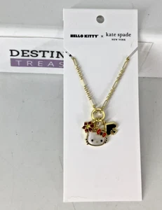 Kate Spade X Hello Kitty 3 Charm Gold Plate Necklace NWT - Picture 1 of 6
