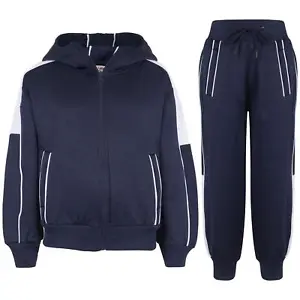 Boys Tracksuit Contrast Panelled Hooded Hoodie Bottom Jogging Suit Age 5-13 Yrs - Picture 1 of 4