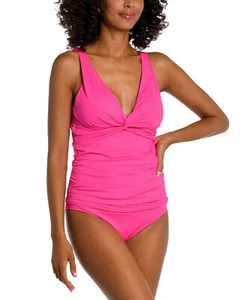 La Blanca Damen Pop Pink Over-the-Shoulder Twist-Front Tankini Top, Größe 6 - Bild 1 von 1