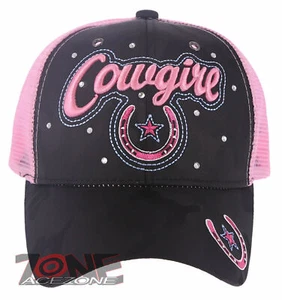 NEU! RODEO COWGIRL STAR STONES MESH TRUCKER BALL CAP MÜTZE PINK CAMOUFLAGE SCHWARZ - Bild 1 von 4