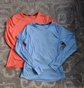 Nike Womens M Element Running Long Sleeve Shirt Blue Orange Reflective  *LOT 2*  - Picture 1 of 11