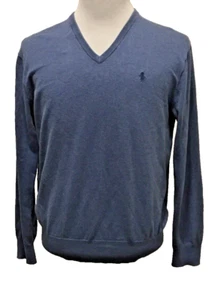 Polo Ralph Lauren Herren Medium Pullover Baumwolle Logo blau V-Ausschnitt gerippter Saum Ärmel - Bild 1 von 13