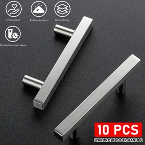 10Pack Brushed Nickel Kitchen Cabinet Pulls Stainless Steel Drawer T Bar Handles - Picture 1 of 12