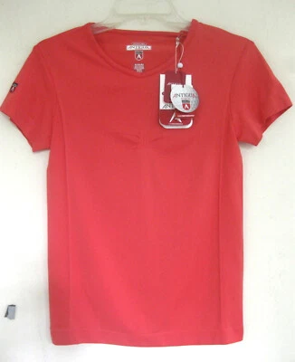 NUEVO CON ETIQUETAS Camisa de Golf M Manga Corta Amapola Rojo Naranja Nylon Absorbente Genial Pullover Nuevo Foto 1 de 4