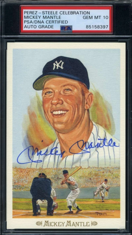 Mickey Mantle Gem Mint 10 PSA DNA Signed Perez Steele Celebration Postcard  - Image 1 of 1