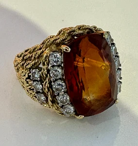Vintage 18k, Diamond & Topaz Ring Size 8 Signed EK - Picture 1 of 16