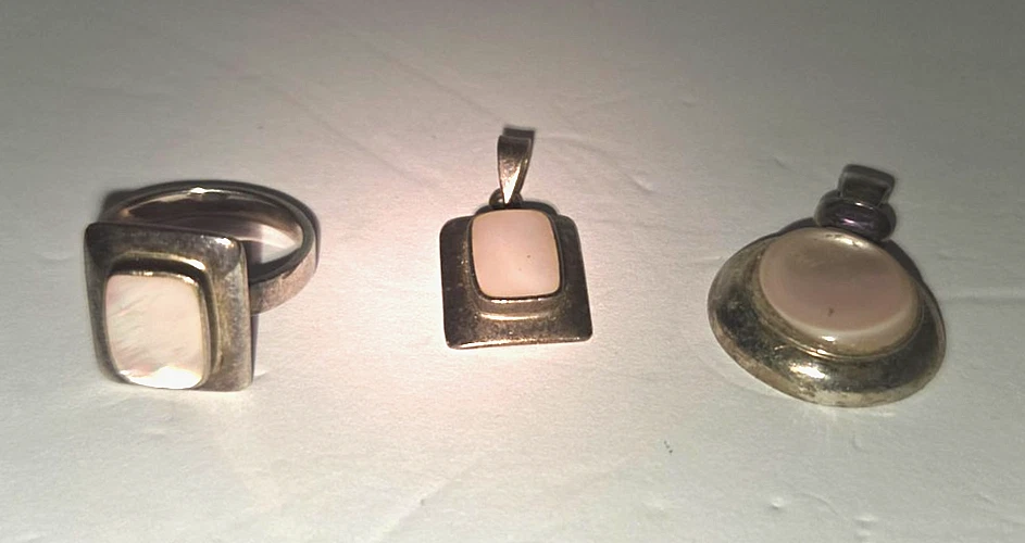 批量 3 925 银粉红色珍珠母紫色紫水晶吊坠 8 1/4 戒指 — 第 1/4 张图片