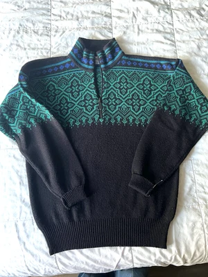 Suéter vintage Meister para hombre azul verde 1/4 cremallera mezcla de lana Hong Kong Foto 1 de 4