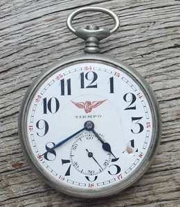 Noworking antike 55,5mm Tiempo mechanische Schweizer Taschenuhr zum Reparieren/Teile - Bild 1 von 15